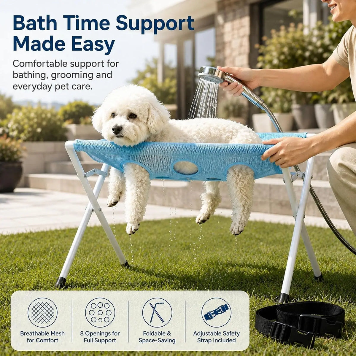 Foldable stand with a grooming hammock ™