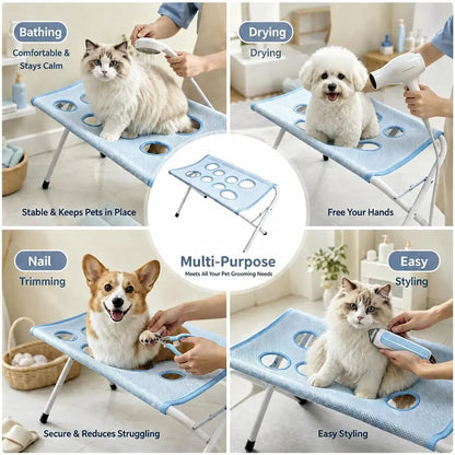Foldable stand with a grooming hammock ™